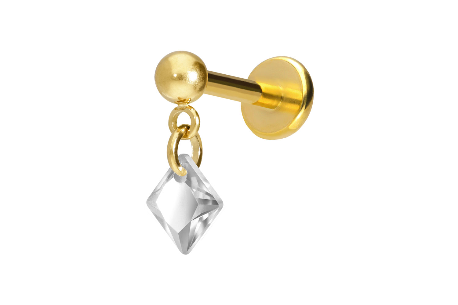 Titan Labret Piercing mit Push Fit KRISTALLQUADRAT